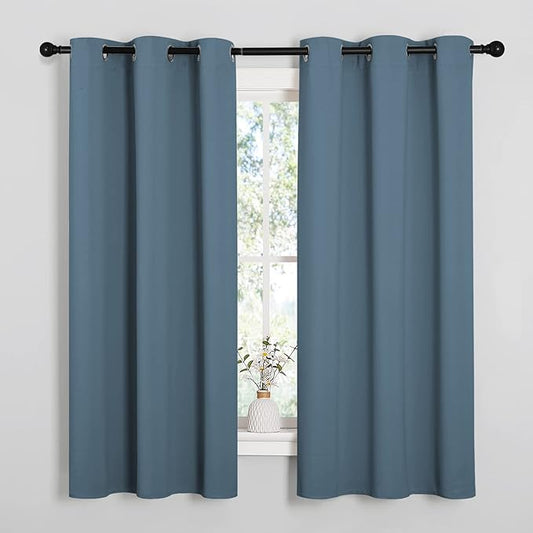 NICETOWN Smoky Blue Blackout Curtains 45 inches Length for Kitchen, 2 Panels, 29" Wide, Thermal Insulated Decoration Drapes for Small Window