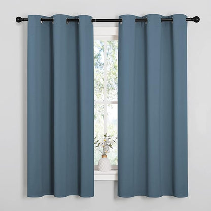 NICETOWN Smoky Blue Blackout Curtains 48 inches Length for Laundry Room, 2 Panels, 42" Wide, Thermal Insulated Decoration Drapes for Short Window