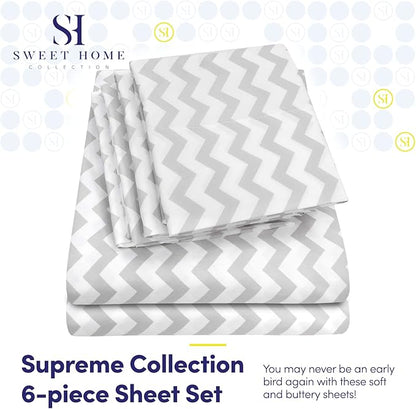 Full Size Bed Sheets - 6 Piece 1500 Supreme Collection Fine Brushed Microfiber Deep Pocket Full Sheet Set Bedding - 2 Extra Pillow Cases, Great Value, Full, Chevron Gray