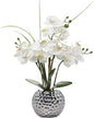 Oairse Artificial White Phalaenopsis Orchid Flower Arrangements 20.8" Faux Orchid Flower in Silver Pot Orchid Centerpiece for Dining Room Table