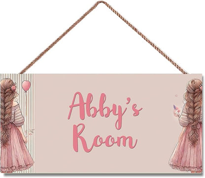 Personalized Girl Signs for Kids Room Bedroom Door Hanging Wooden Signs Custom Baby Name Flower Door Hanger Baby Nursery Room Customized Girls Room Décor