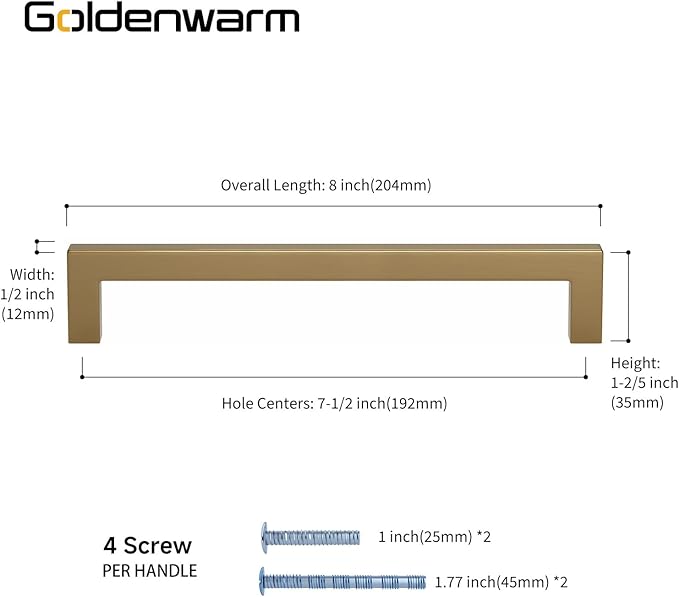 goldenwarm 5 Pack Champagne Bronze Cabinet Pulls Bronze Cabinet Pulls 7-1/2in Champagne Drawer Handles Brushed Gold Drawer Handles Square Kitchen Dresser Hardware for Dresser Bedroom