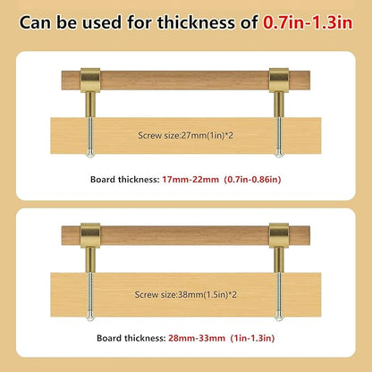 Wooden Drawer Pulls,6-Pack Beech Wood Drawer Handles 5in,Suitable for Kitchen, Living Room, Bedroom, Bathroom and Other Scenes,Gold