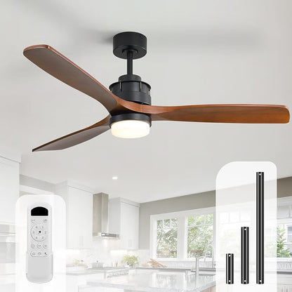 Sofucor Ceiling Fans With Lights, 60 Inch Solid Wood Ceiling Fan With Light and Remote, Indoor/Outdoor Ceiling Fans with Light, Reversible DC Motor, 3 Blade Modern Ceiling Fan Light for Bedroom Patio