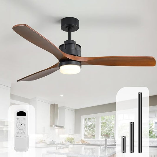Sofucor Ceiling Fans With Lights, 60 Inch Solid Wood Ceiling Fan With Light and Remote, Indoor/Outdoor Ceiling Fans with Light, Reversible DC Motor, 3 Blade Modern Ceiling Fan Light for Bedroom Patio