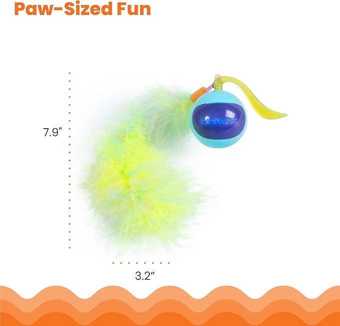 Catstages Roll & Chase Robot Toy –Interactive Electronic Cat Toy for Indoor with Feather Teaser Tail, Lights, USB Rechargeable, Automatic Moving Action for Active Play, Mental Stimulation & Enrichment-Mewly Pet