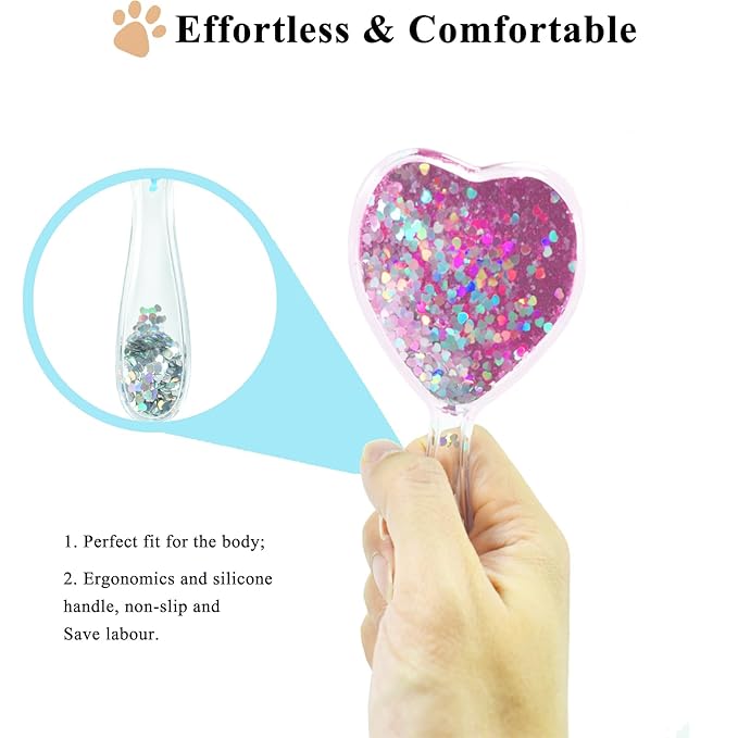 Small Dog Brush, Soft Brush for Shih Tzus, Yorkies, Maltipoos, Maltese, Love Shape Puppy Massaging Hair Comb for Small Dogs Cats Rabbits of All Hair Types (Glitter Pink)-Mewly Pet