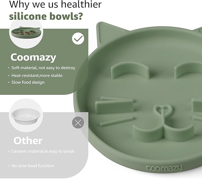 Coomazy Silicone Slow Feeder Dog Cat Bowls, Interactive Puzzle Toy for Pets Dry/Wet Food Training, Keeps Dogs Cats Busy, Prevents Puppy Kitty Overeating (Green, 0.8 Cup)-Mewly Pet