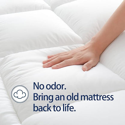 Mattress Topper California King for Back Pain, Extra Thick Mattress Pad Cover, Plush Pillow Top, Deep Elastic Pocket, White, 72"X84"+20"