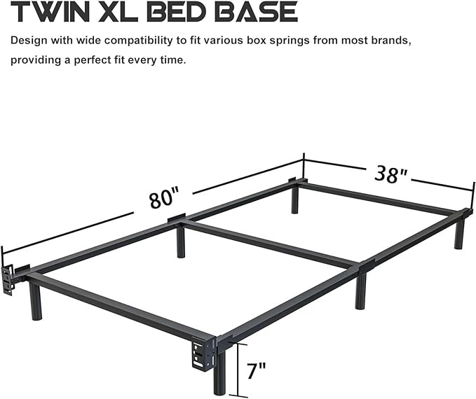 Twin XL Size Bed Frame, 7 Inch Metal Basics Bed Frame,Low Profile Base for Box Spring, 6-Leg Support, Noise-Free, Easy Assembly, Black