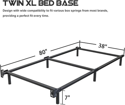 Twin XL Size Bed Frame, 7 Inch Metal Basics Bed Frame,Low Profile Base for Box Spring, 6-Leg Support, Noise-Free, Easy Assembly, Black