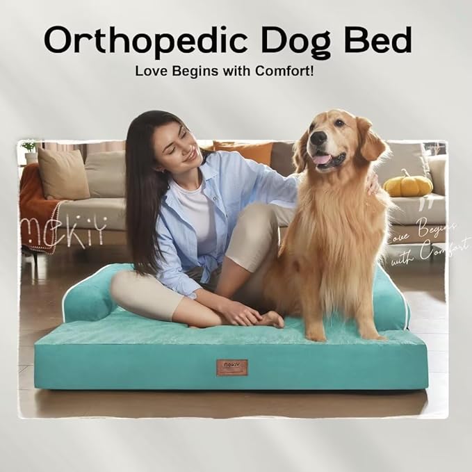 Orthopedic Large Dog Bed Washable: Large Size Dog Beds with Removable Washable Cover, XXLarge Orthopedic Aqua Blue Dog Beds for Big Pet Dogs-Mewly Pet