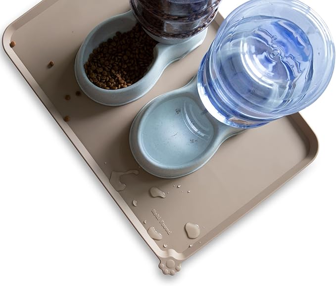 Hoki Found Large Silicone Pet Food Mats - Non Slip Dog & Cat Bowl Mats - Waterproof Tan-Mewly Pet