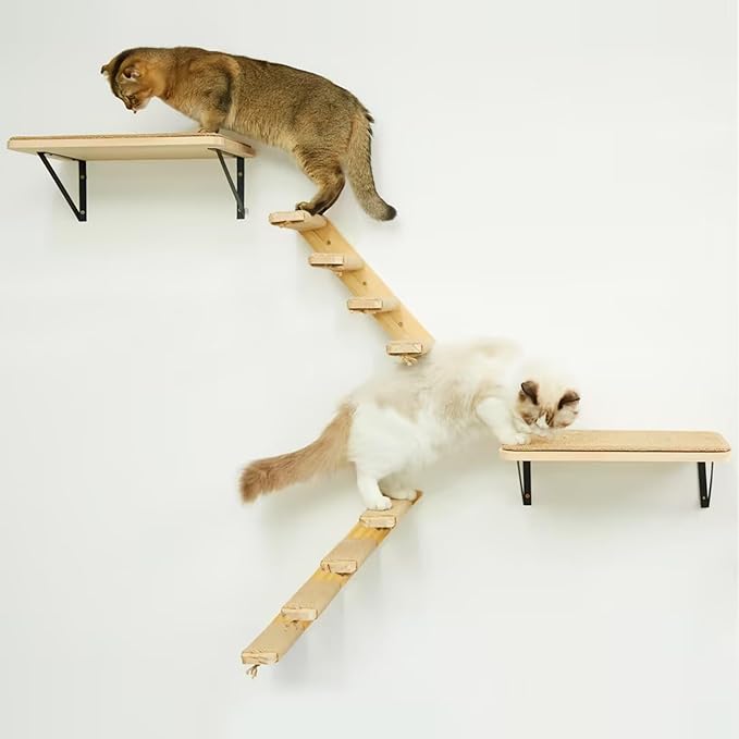 Cat Wall Furniture Set, 2PCS Cat Shelves & 2PCS 4 Steps Wall Shelves Stairs Tower Climbing Scratching Perches for Climbing Sleeping, Playing-Mewly Pet