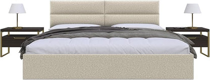 Vänt Upholstered Wall Panels - Queen/Full Size Wall Mounted Headboards - Faux Merino Wool Cream - Set of 4 Panels (Each Individual Panel 30"x11.5")