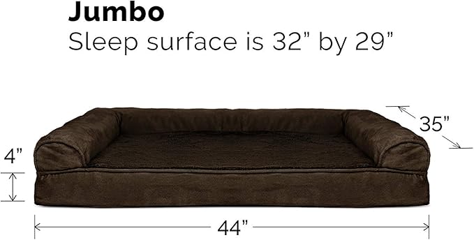 Furhaven Cooling Gel Dog Bed for Large Dogs w/ Removable Bolsters & Washable Cover, For Dogs Up to 95 lbs - Plush & Suede Sofa - Espresso, Jumbo/XL-Mewly Pet