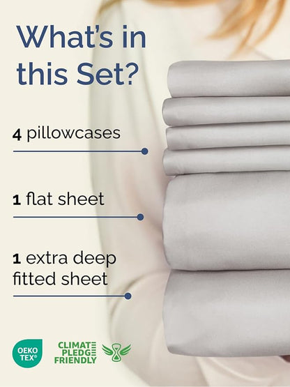 Extra Deep King Sheet Set - 6 Piece Breathable & Cooling Sheets - Hotel Luxury Bed Sheets Set - Easy & Secure Fit - Soft, Wrinkle Free & Comfy Sheets Set - French Grey Sheet Set w/Extra Deep Pockets