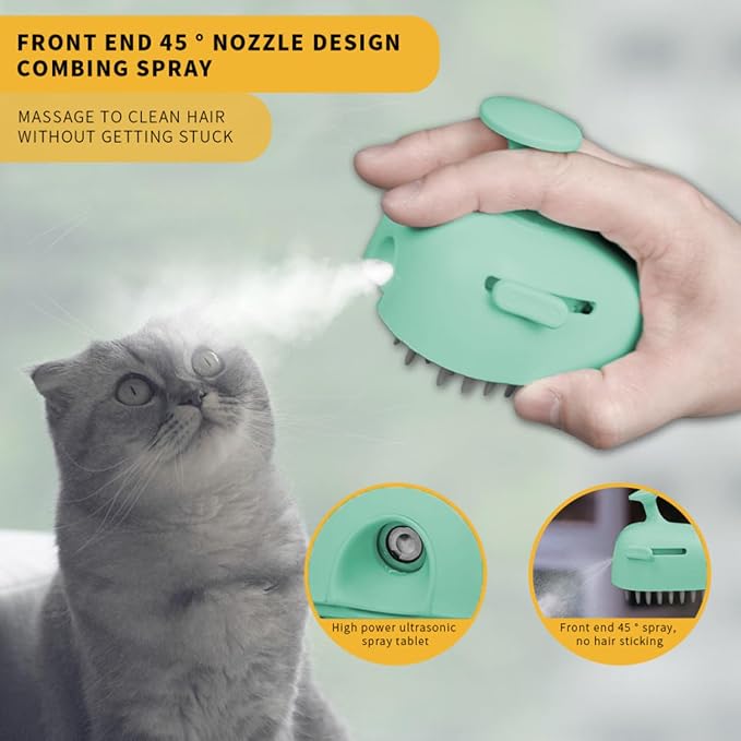 Cat Steam Brush for Shedding, 4 in 1 Rechargeable Steam Brush for Cats and Dogs, Anti-Static, Massage, Cleaning, Shedding & Combing All In One!-Mewly Pet