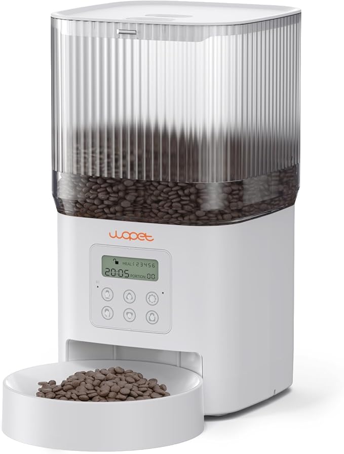 WOPET Automatic Cat Feeder, 4L Automatic Dog Feeder with 180-Day Battery Life, Programmable Cat Food Dispenser with Stainless Steel Bowl，1-6 Meals Per Day-Mewly Pet