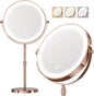 Makeup Mirror with Lights, 5000 mAh Rechargeable Double Sided Magnifying Vanity Mirror with 3 Colors, 1x/20x, 360° Rotation , Brightness Adjustable Magnification Lighted Makeup Mirror, Women Gift