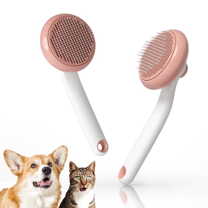 Pet Grooming Self-Cleaning Slicker Brush for Cats & Dogs, Effortlessly Removes Tangles, Loose Undercoat and Mats (Pink, 2 Pack)-Mewly Pet