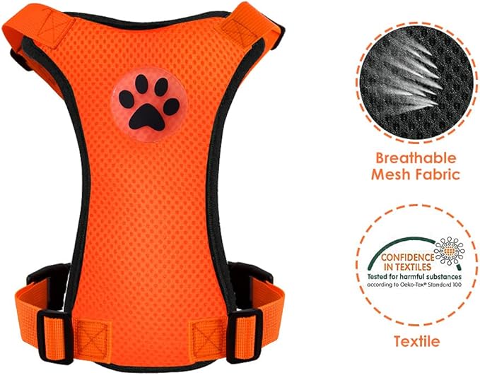 Lukovee Dog Seat Belt for Car, Adjustable Dog Car Harness for Large Medium Small Dogs, Soft Padded & Breathable Mesh Dog Seatbelt with Car Vehicle Connector Strap (Orange,Large)-Mewly Pet