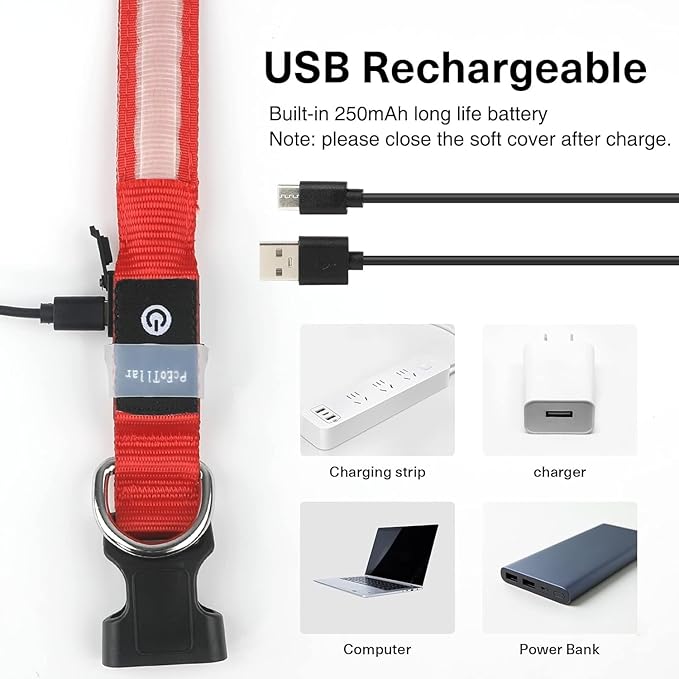 PcEoTllar Light up Dog Collar for Night Walking - LED Dog Collar Light Rechargeable Color Changing, Glow in The Dark Dog Collars Waterproof Glowing Dog Collars for Large Small Medium Dogs-Mewly Pet