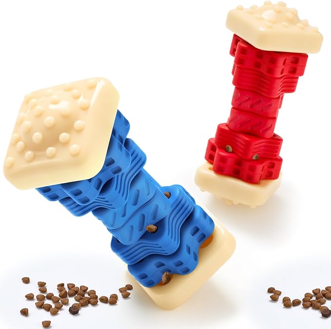 Aliceset 2 Pcs Dog Toys for Aggressive Chewers Tough Durable Indestructible Puzzle Interactive Dog Cognitive Chew Toys with Beef Flavor, Safe Rubber Bone Shape Enrichment Gift to Keep Them Busy-Mewly Pet