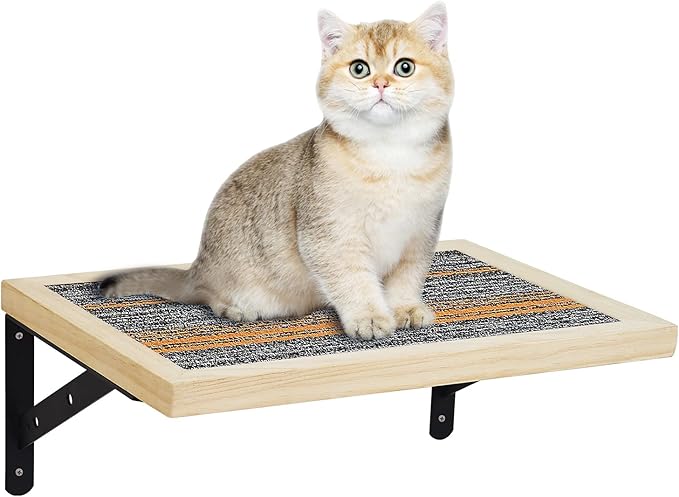 Handcrafted Wood Cat Perch & Shelves - Floating Shelf with Cat Hammock Seat, Lounge Bed, Climbing Steps for Relaxing, Playing and Scratching-Mewly Pet