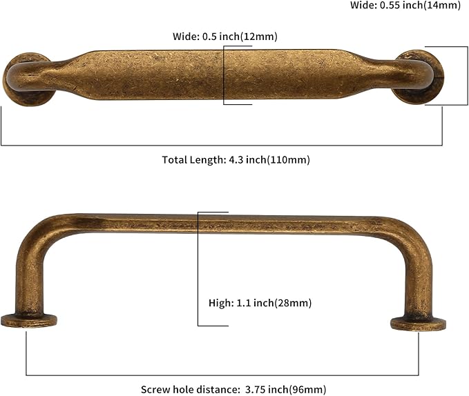 Asidrama 10 Pack 3.75 Inch(96mm) Antique Brass Kitchen Cabinet Handles, Cabinet Pulls Vintage Retro Kitchen Cabinet Hardware for Cupboard Drawer Pulls