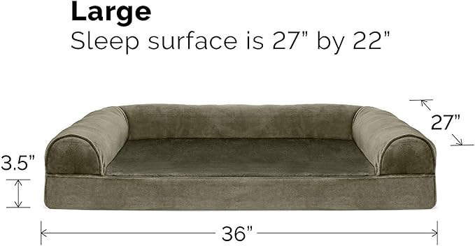 Furhaven Orthopedic Dog Bed for Large/Medium Dogs w/ Removable Bolsters & Washable Cover, For Dogs Up to 55 lbs - Faux Fur & Velvet Sofa - Dark Sage, Large-Mewly Pet