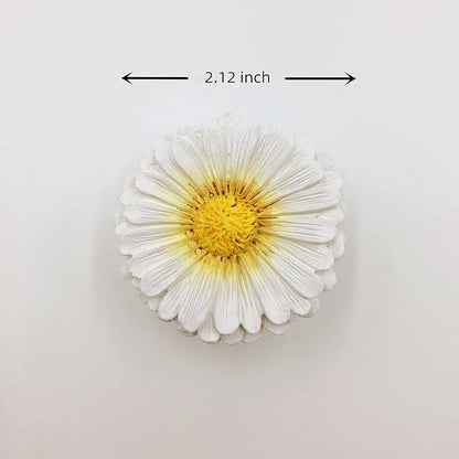 Daisy Vintage Resin Hand Painted Drawer Pulls Cabinet Knobs Handles Country Kitchen Home Decoration White (Pack of 6)