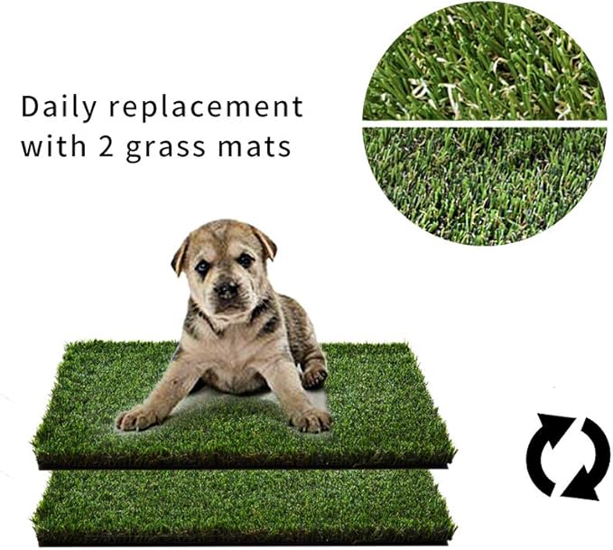 Dog Grass Pad with Foldable Dog Litter Box, Small Liner Base (23”×15”) for Balcony, 2 Artficial Grass Pee Pads for Dogs, Pee Pad Holder, Potty Training-Mewly Pet