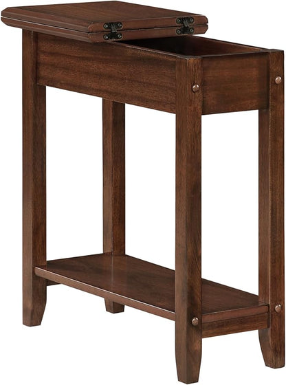 Convenience Concepts American Heritage Flip Top End Table 23.25" - Classic Narrow Chairside Accent with Hidden Storage & Lower Shelf for Traditional, Modern Living Room, Espresso
