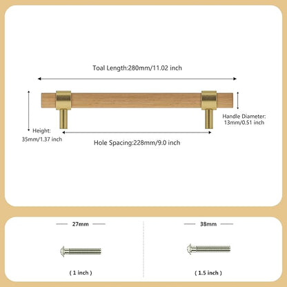 Wooden Drawer Pulls,4-Pack Beech Wood Drawer Handles 9in,Suitable for Kitchen, Living Room, Bedroom, Bathroom and Other Scenes,Gold
