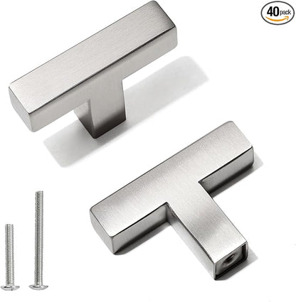 Cabinet Pulls Single Hole Cabinet Handles, 40 Pack Square Brushed Nickel Bar Cabinet Pulls Drawer Cabinet Knobs Cupboard Hardware Cabinet Handles, Stainless Steel Single Hole Cabinet Knobs
