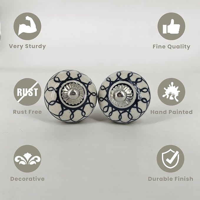 Handmade Serene Blue Ceramic Stone Cabinet Knobs, Vintage Decorative Drawer Pulls for Trendy Cabinets, Modern Dressers & Cupboards, Knobs for Kitchen & Furniture - Set of 12