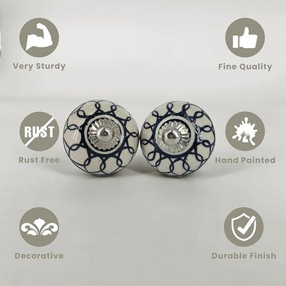Handmade Serene Blue Ceramic Stone Cabinet Knobs, Vintage Decorative Drawer Pulls for Trendy Cabinets, Modern Dressers & Cupboards, Knobs for Kitchen & Furniture - Set of 12