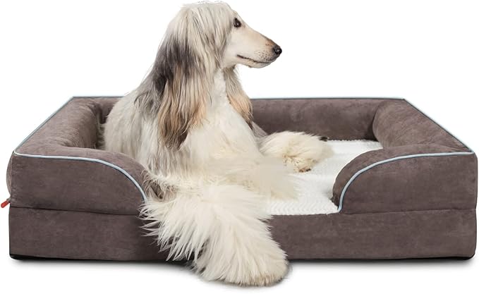 Laifug Large Orthopedic Premium Memory Foam Dog Bed, Dog Sofa with Washable and Removable Suede Cover, Waterproof Liner and Non-Slip Bottom Grey, Large(40''x32''x9'')-Mewly Pet