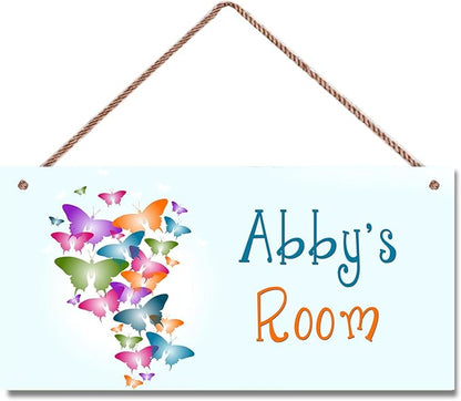 Personalized Colourful Butterflies Floral Signs for Girls Room Bedroom Door Hanging Wooden Signs Custom Baby Name Butterfly Door Hanger Baby Nursery Room Customized Kids Room Décor