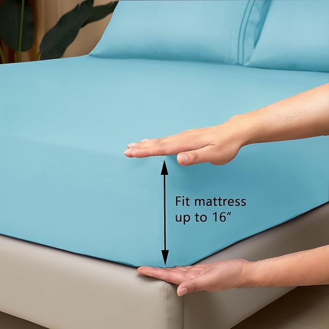 Mejoroom California King Size Sheet Set - Soft Microfiber Bed Sheets,Deep Pocket Fitted Sheet, Breathable, Wrinkle & Fade Resistant - 4 Piece (California King,Baby Blue)