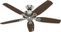 Hunter 52 inch Indoor Ceiling Fan No Light with Pull Chain - Ceiling Fan without Light, Standard Mount, 5 Blades, For Bedroom, Living Room, or Kitchen - Builder Elite 53241, Brushed Nickel