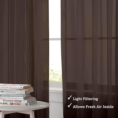 OWENIE Sheer Chocolate Curtains, Sheer Curtains 84 inch Length 2 Panels Set, Rod Pocket Voile Fimly Sheer Drapes for Living Room/Bedroom, 2pcs, Each 42" W x 84" L