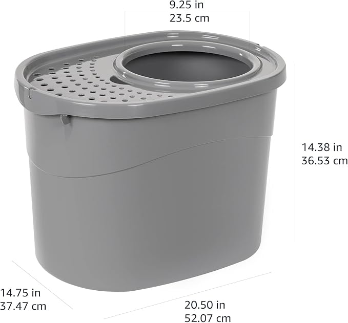 Amazon Basics Large Cat Litter Box with High Sides, Top Entry, Includes Scoop, 20.5 x 14.75 x 14.38 inches, Grey-Mewly Pet