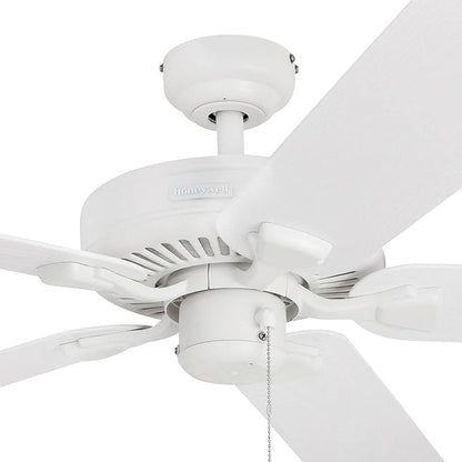 Honeywell Ceiling Fans Belmar 52 Inch Ceiling Fan Without Light, Outdoor Ceiling Fan with Pull Chain, Tri-Mount Traditional 5 Blade Design, ETL Wet Rated, White (50198-01)