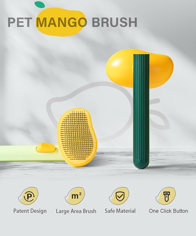 Self-Cleaning Dog & Cat Slicker Brush, Skin Friendly Deshedding Grooming Tool for Long or Short Haired Dogs Cats Rabbits, Dog Shedding Brush with Release Button - Mango-Mewly Pet