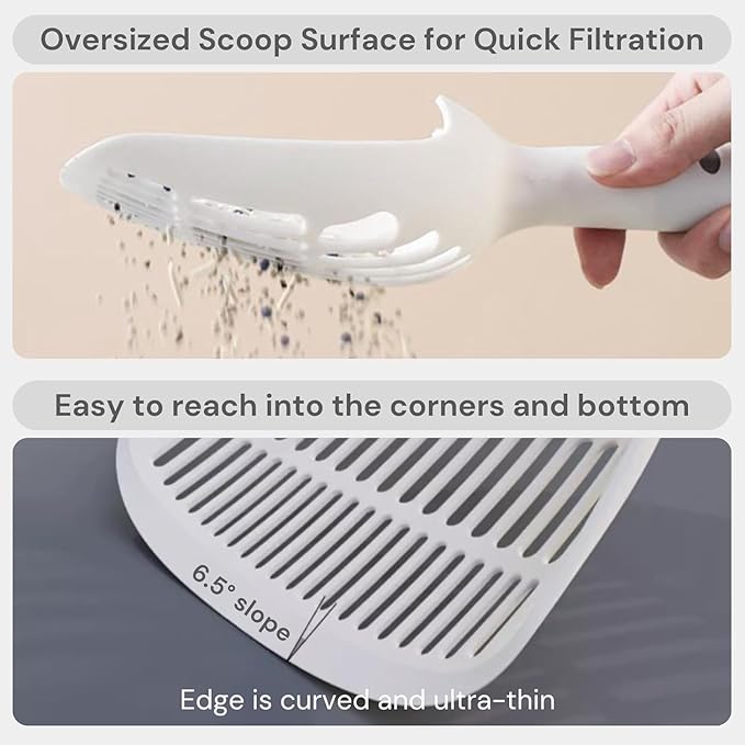 Cat Scooper for Litter Box, Cat Litter Scoop, Kitty Litter Scoop, Cat and Dog Poop Collector, Pet Litter Sifter, Cute Handle, Cat Litter Scooper with Holder for Various Litter Boxes (White)-Mewly Pet