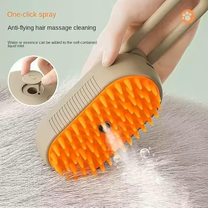 3-in-1 Steam Pet Brush for Cats & Dogs – Self-Cleaning Grooming Comb with Spray Mist, Massage & Shedding, Rechargeable USB, Anti-Static, Foldable Handle (TAN)-Mewly Pet