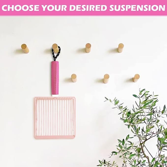 Cat Litter Scoop, 2-in-1 Detachable Ergonomic Handle, Metal, Bar Grid Shape with Suspendable Cord (Pink)-Mewly Pet