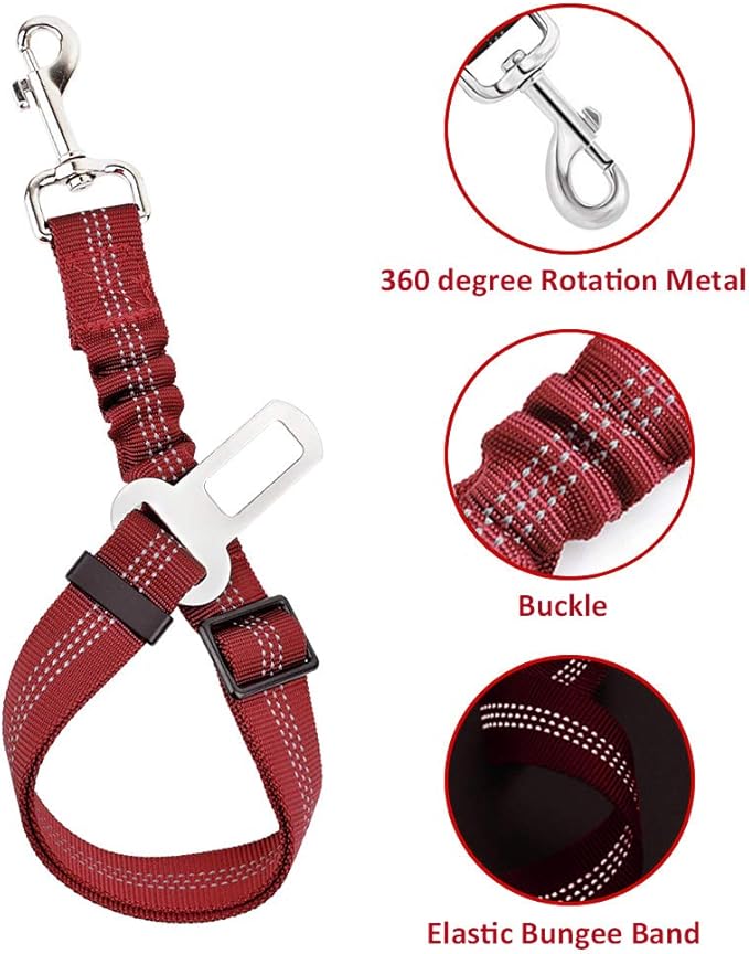 SlowTon Dog Seat Belt Harness for Car, Dog Car Harness Adjustable Mesh Breathable & Dog Seatbelt Safety Tether with Elastic Bungee for Small Medium Large Pets(Red Seatbelt, Single Clip, XXXS)-Mewly Pet